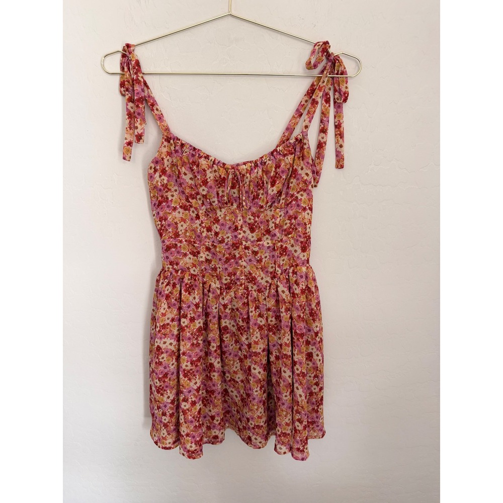 For Love & Lemons Felicia Floral Tie Strap Mini Dress S Romantic Whimsical Boho